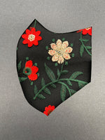 Small 3D Flowers embroidered on Black Mesh